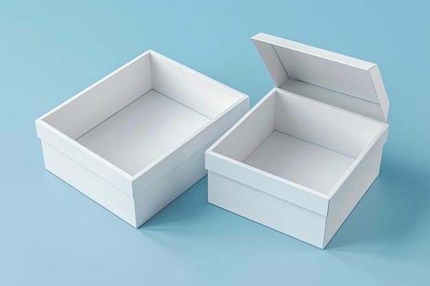 Photo two white boxes with the lid open and the lid open