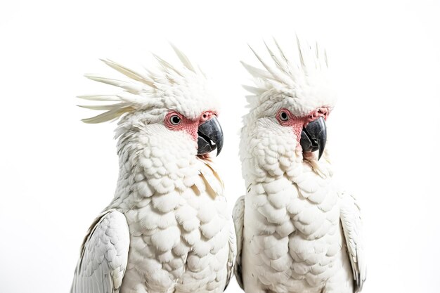 Photo two white cockatoos with pink cheeks