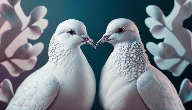 Two white doves as a symbol of peace on an abstract background