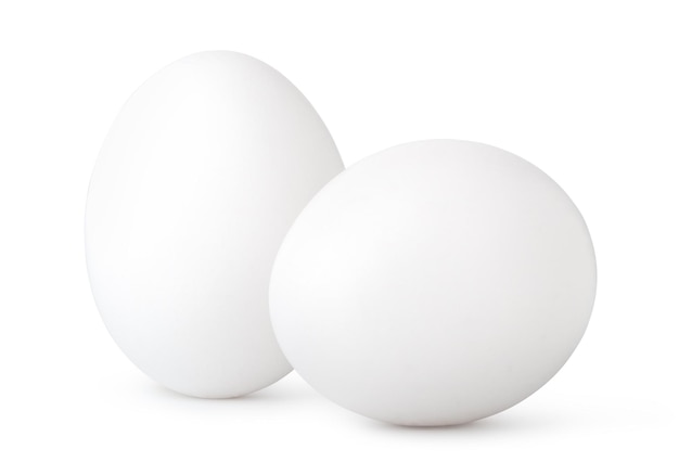 Two white eggs isolated on a white background