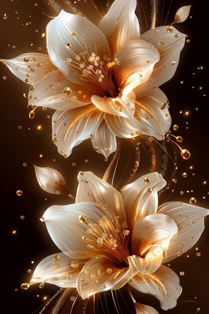 Two White Flowers on a Black Background