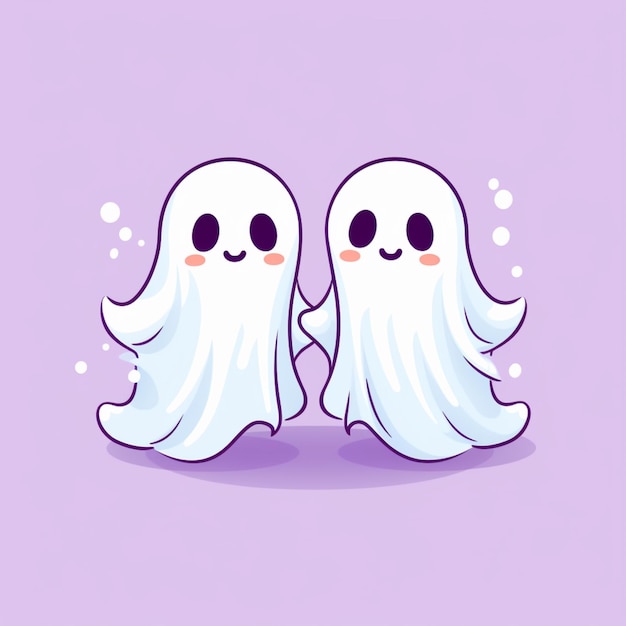 two white ghosts are standing next to each other on a purple background generative ai