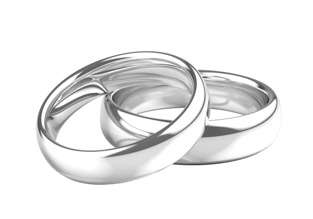 Photo two white gold platinum or silver wedding rings 3d illustration