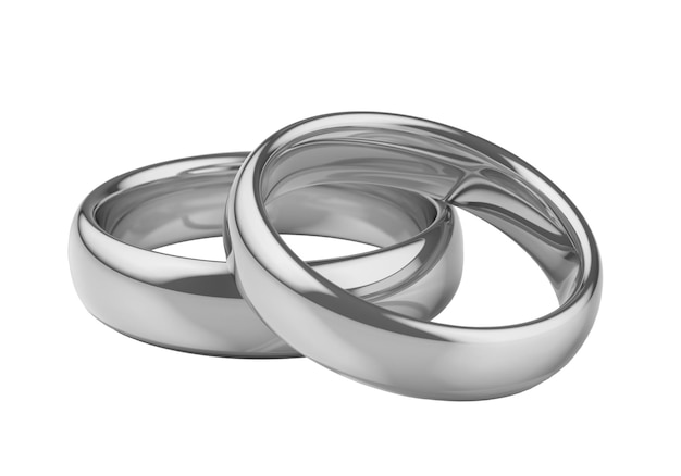 Photo two white gold platinum or silver wedding rings 3d illustration