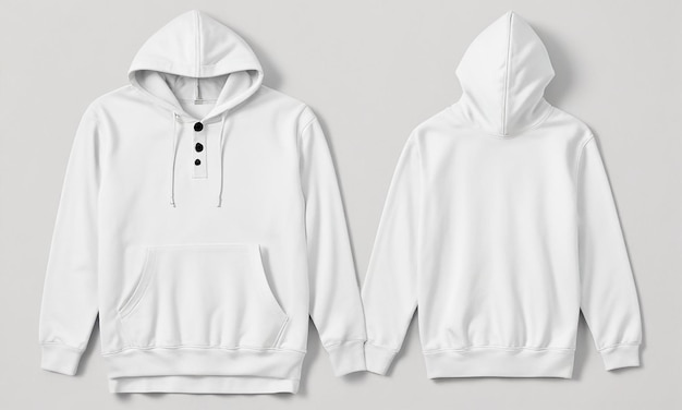 Photo two white hoodies with a black button on the front