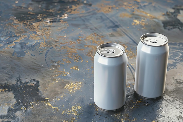 Photo two white matte cans on metallic