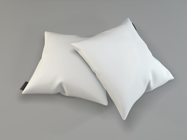 Two white pillows on gray. 3d rendering