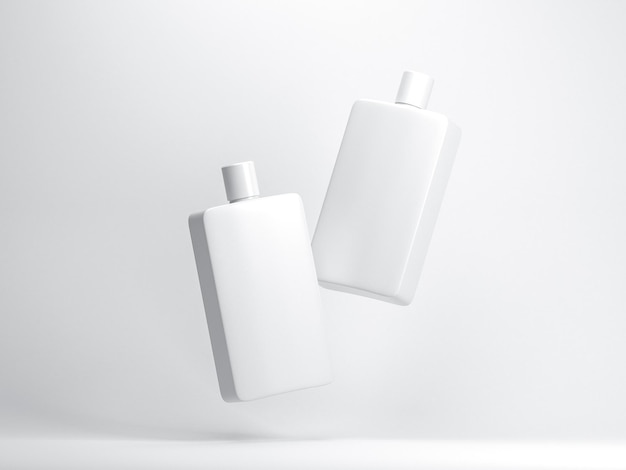 Two white Plastic or glass Bottle Mockup isolated flying on white background 3d rendering