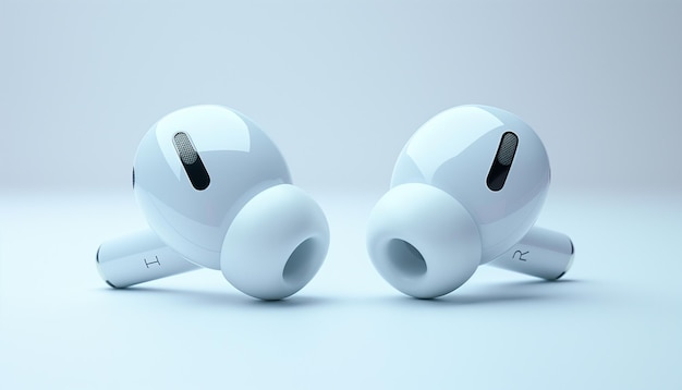 Photo two white plastic headphones