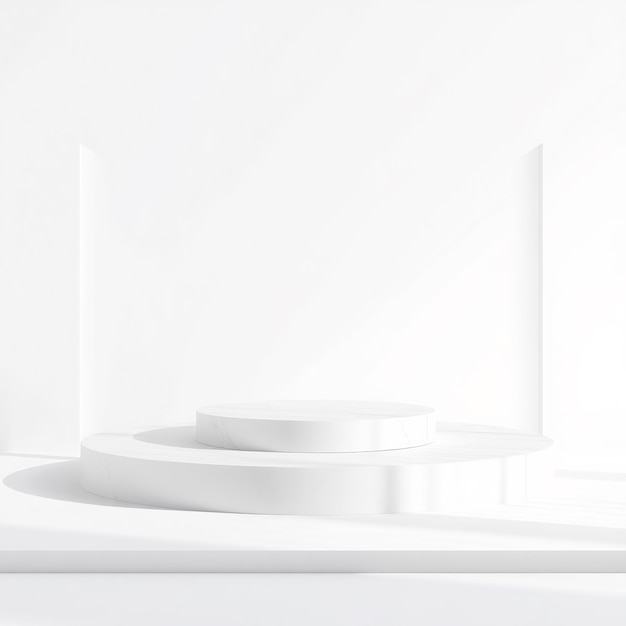 Two white round podiums on a white background