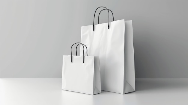 Two white shopping bags are on a table