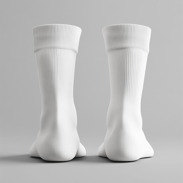 Photo two white socks that are made by the company