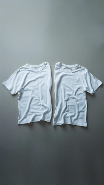 Two white tshirts placed side by side agnst a gray background