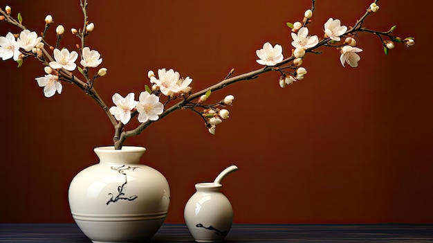 two white vases with a bird design on the bottom