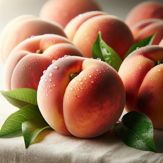 Two whole white peaches and one peach slice