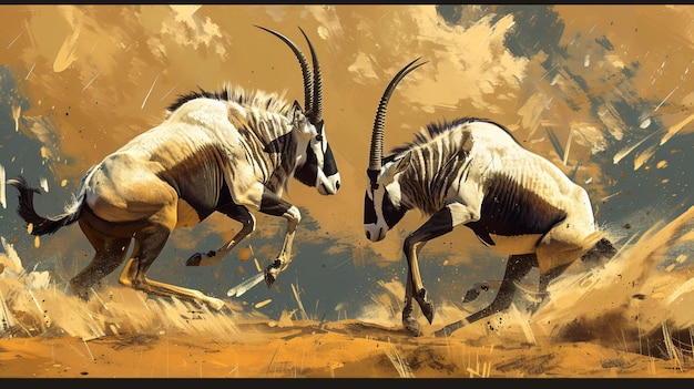 two wildebeest running on a field with the words  wild animals  on the bottom