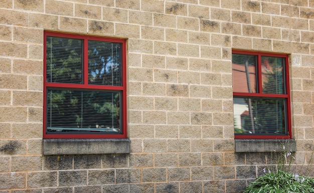 Two windows with red frames and a red frame