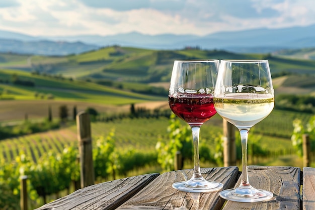 Two Wine Glasses on a Wooden Table