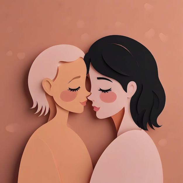 two women are kissing and one has a face on the face