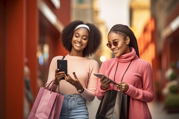 two women are looking at their phones and one is looking at her phone