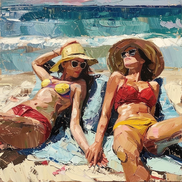 two women on a beach with sun glasses on their heads