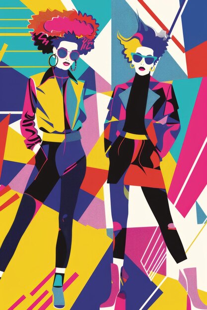 Photo two women in bold geometric fashion