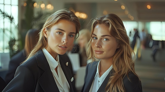 Two women in business suits looking at the camera