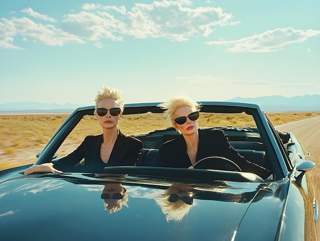 Two women in a car with the sun reflecting on them