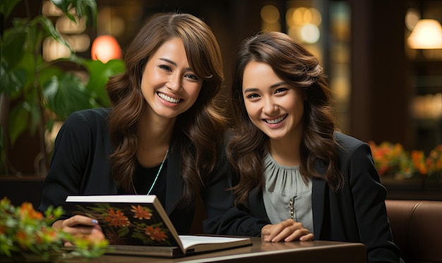 Two Women Discussing a Book at a Table