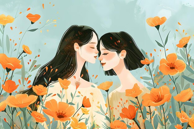 Two Women in a Field of Flowers