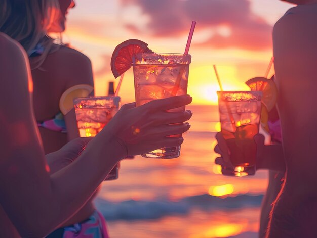 Photo two women holding drinks with one holding a straw and one of them holding a straw