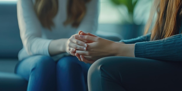 Two Women Holding Hands on Couch