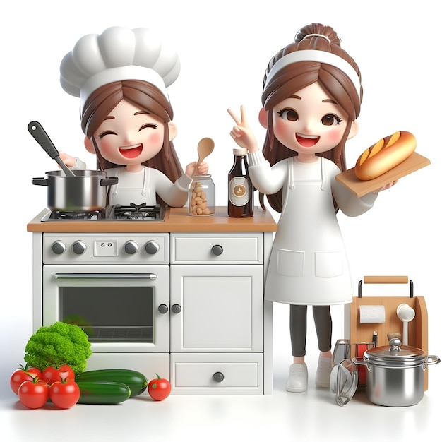 Two women in a kitchen with a cookbook on the top of the stove ai generator