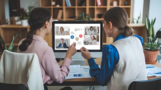 two women looking at a computer screen with the words quot social media quot on the screen