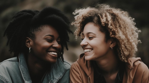 Two women smiling and looking at each other