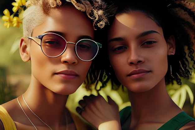 Two women standing next to each other wearing sunglasses