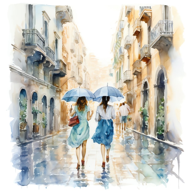 two women walking in the rain with umbrellas in the rain