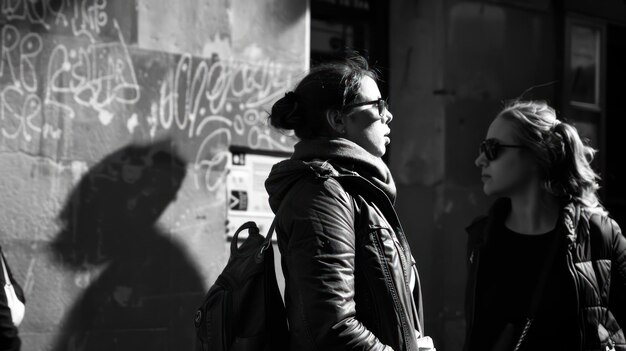 Photo two women walking in urban setting