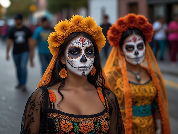 two women wearing masks that say lady on them