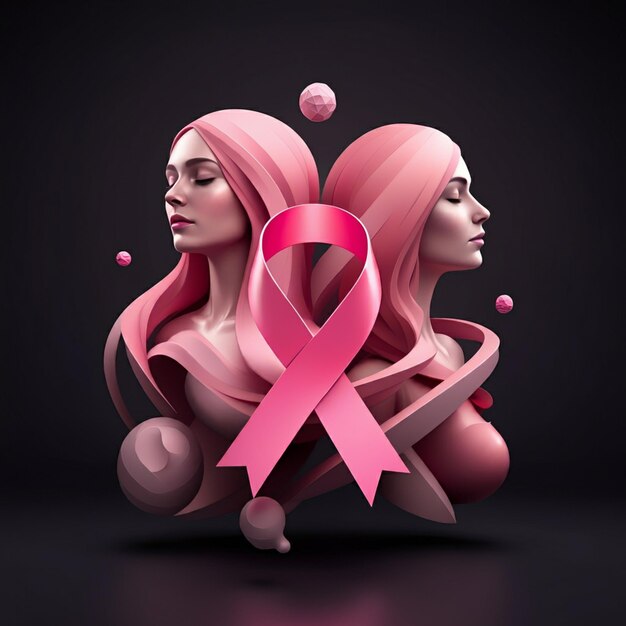 Photo two women with pink ribbons and a pink ribbon on the left