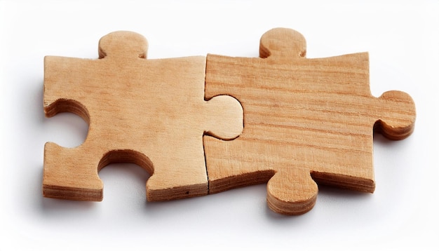 Photo two wooden puzzle pieces interlocking