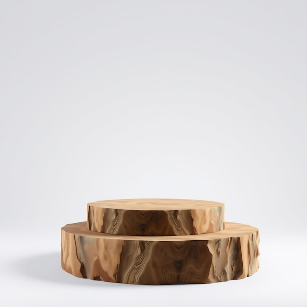 Two wooden slices stacked on a white background