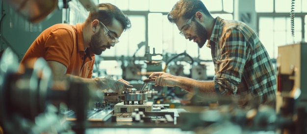 Photo two workers in a manufacturing factory