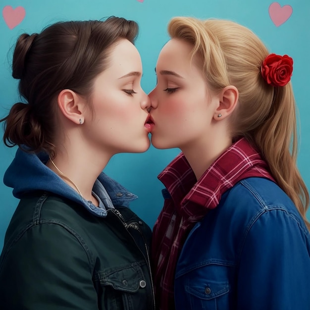 two young lesbians kissing