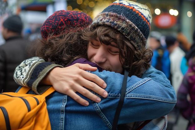 Photo two young people are hugging showing their affection and support for each other