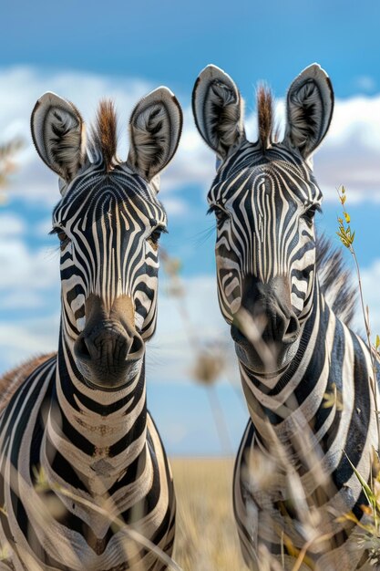 Two zebra standing side by side suitable for wildlife or nature themes