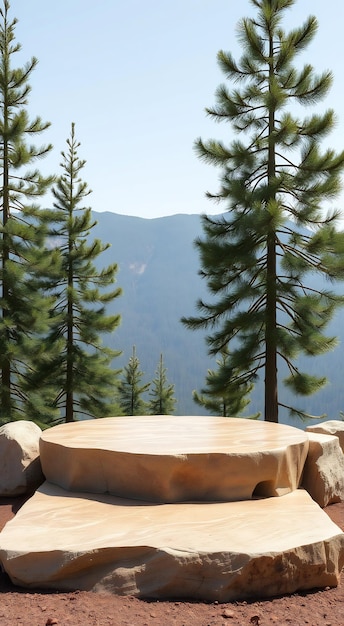 Twotier stone platform in the forest with mountain view