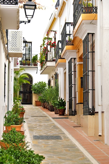 Typical Andalusia Spain whitewashed houses in old town of Marbella