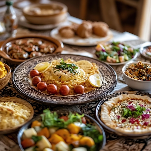 Photo typical arabic food on the dining table