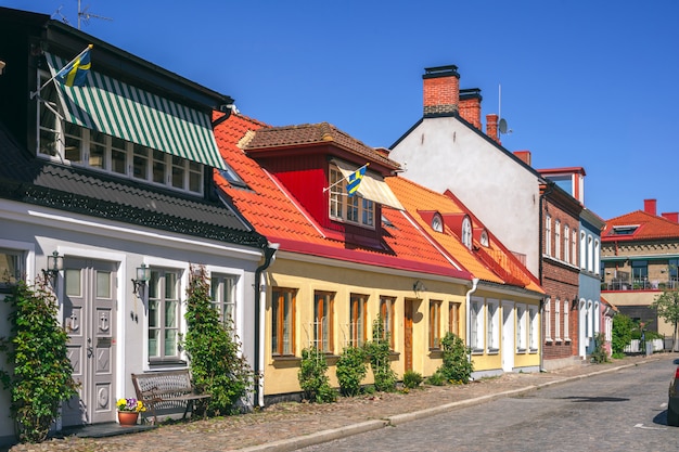 Typical architectural street scene from the small Swedish city Ystad in south Sweden.